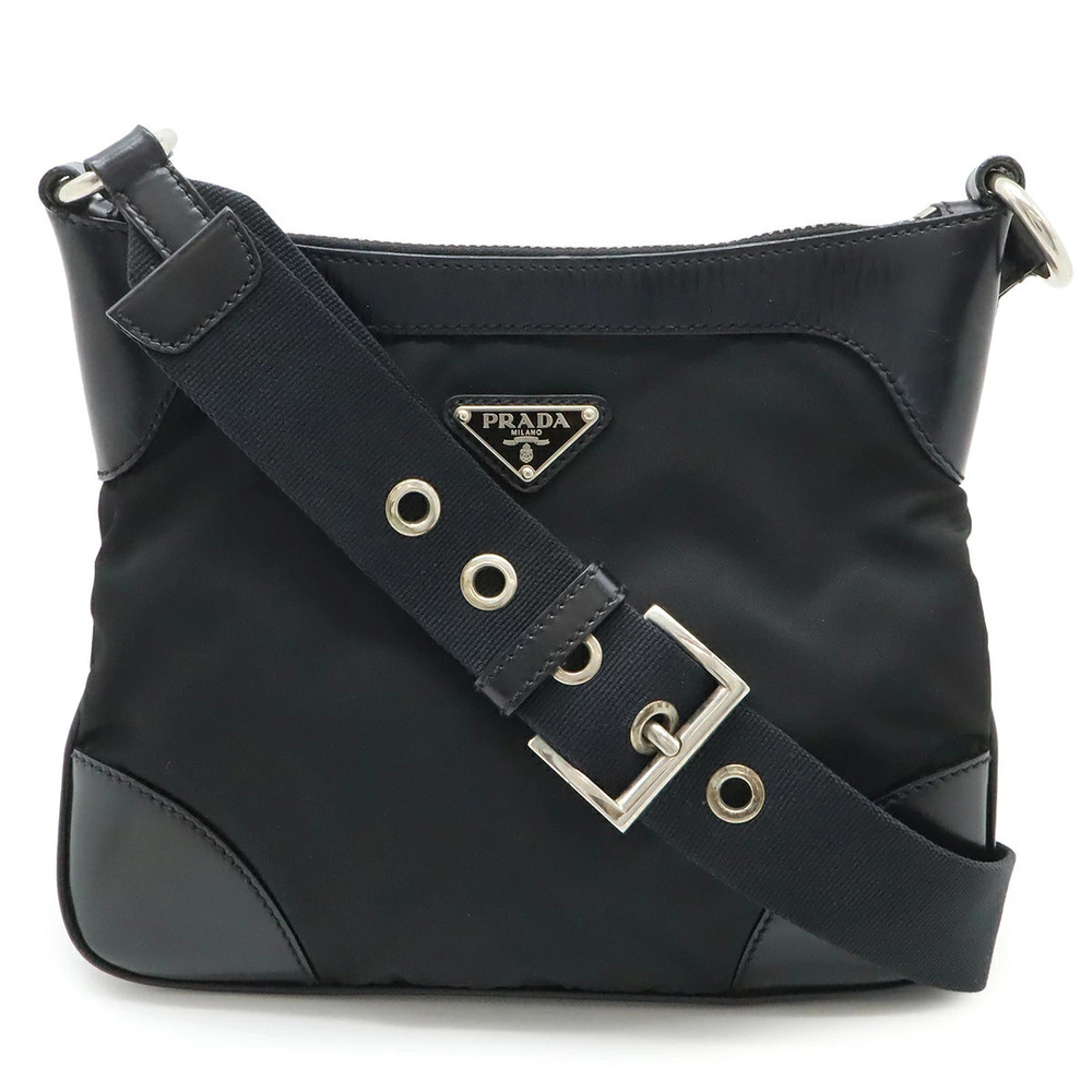 Prada Triangle Crossbody Bag Leather Black Nero Black
